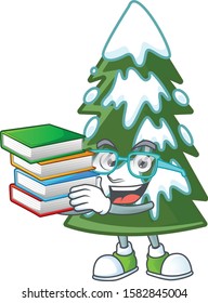 Student with book christmas tree snow mascot cartoon character style