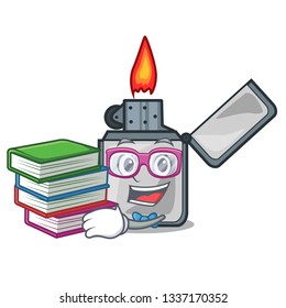 Student with book cigarette lighters are placed cartoon bags