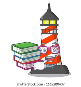 Student with book classic cartoon lighthouse of red