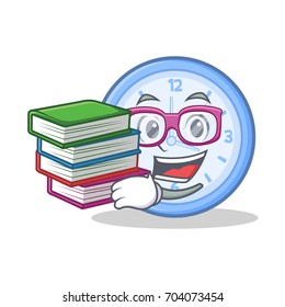 Student with book clock character cartoon style