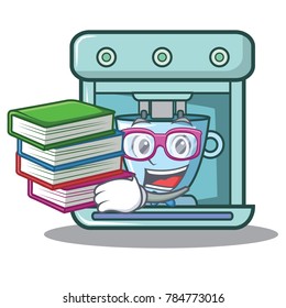 Student with book coffee maker character cartoon