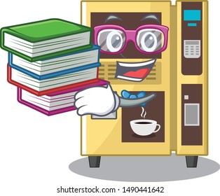 Student with book coffee vending machine in the cartoon