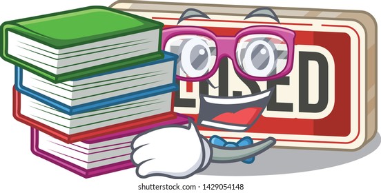Student with book colsed sign toys on the cartoon