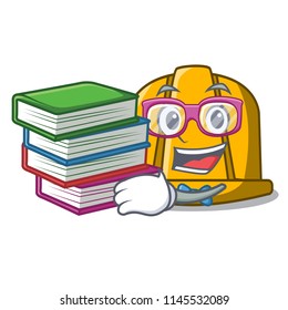 Student with book construction helmet mascot cartoon