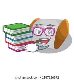 Student with book container food bread bin isolated on mascot