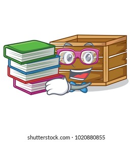 Student with book crate mascot cartoon style