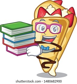 Student with book crepe above the a cartoon board