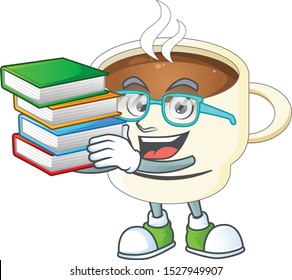 Student with book cup coffee cartoon on white background.