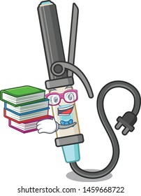 Student with book curling iron above dressing table character