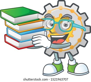 Student with book cute gear cog in character mascot