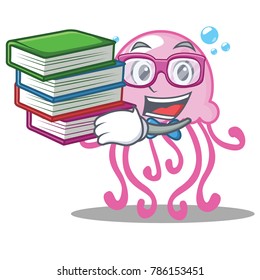 Student with book cute jellyfish character cartoon