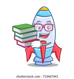 Student with book cute rocket character cartoon