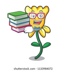 Student with book daffodil flower mascot cartoon