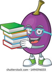 Student with book delicious winne fruit in a character cartoon