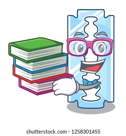 Student with book disposable razor character on wooden table