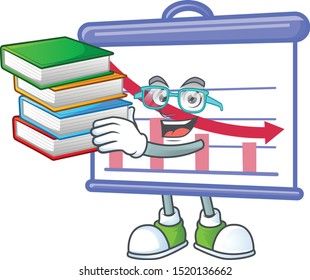 Student with book down graphic board on white background.