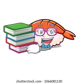 Student with book ebi sushi mascot cartoon