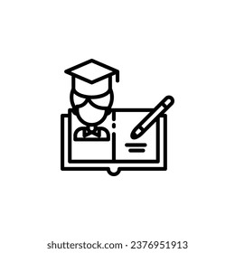 Student with book, education outline icon. Vector illustration. The isolated icon suits the web, infographics, interfaces, and apps.