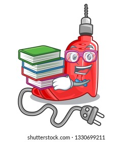 Student with book electric drill in the cartoon box