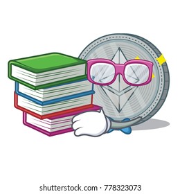 Student with book Ethereum coin character cartoon