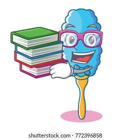 Student with book feather duster character cartoon