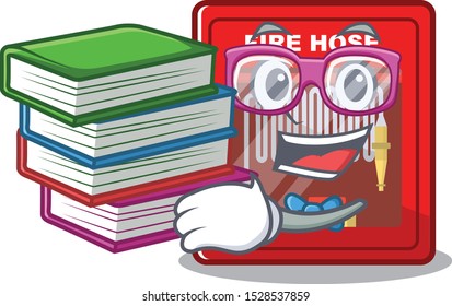 Student with book fire hose cabinet on the cartoon