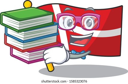 Student with book flag denmark mascot cartoon character style