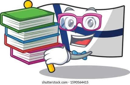Student with book flag finland mascot cartoon character style