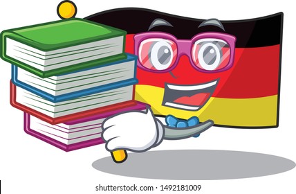 Student with book flag germany mascot folded on cartoon table