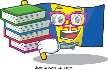 Student with book flag madeira mascot cartoon character style