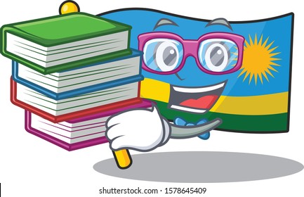 Student with book flag rwanda mascot cartoon character style