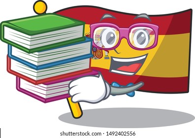 Student with book flag spain with in the mascot shape
