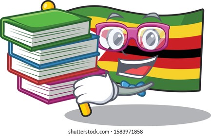 Student with book flag zimbabwe mascot cartoon character style