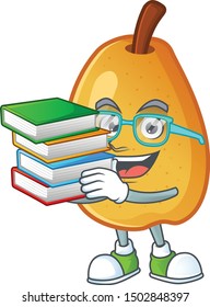 Student with book fragrant pear cartoon character with mascot