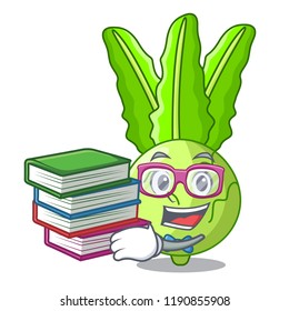 Student with book fresh cabbage kohlrabi on the mascot