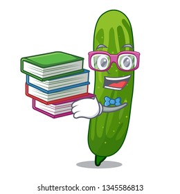 Student with book fresh cucumber slice on mascot board
