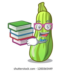Student with book fresh vegetable zucchini isolated on mascot