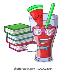 Student with book fresh watermelon juice isolated on mascot