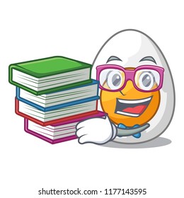 Student with book freshly boiled egg isolated on mascot cartoon