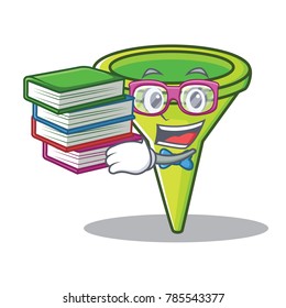 Student with book funnel character cartoon style