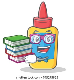 Student with book glue bottle character cartoon
