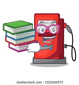 Student with book gosoline pump front the cartoon house