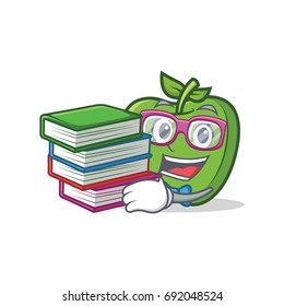 Student with book green apple character cartoon