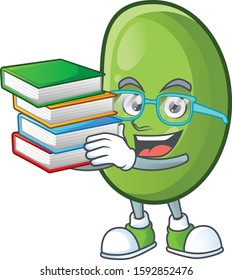 Student with book green beans on mascot cartoon character style