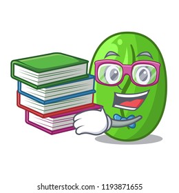 Student with book green coffee beans isolated on mascot