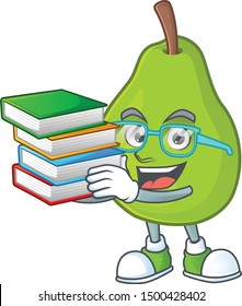 Student with book green guava cartoon character for dessert healthy