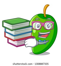 Student with book green mango isolated with the mascot