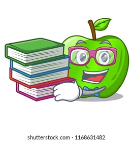 Student with book green smith apple isolated on cartoon