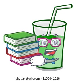 Student with book green smoothie mascot cartoon vector illustration