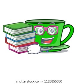 Student with book green tea mascot cartoon